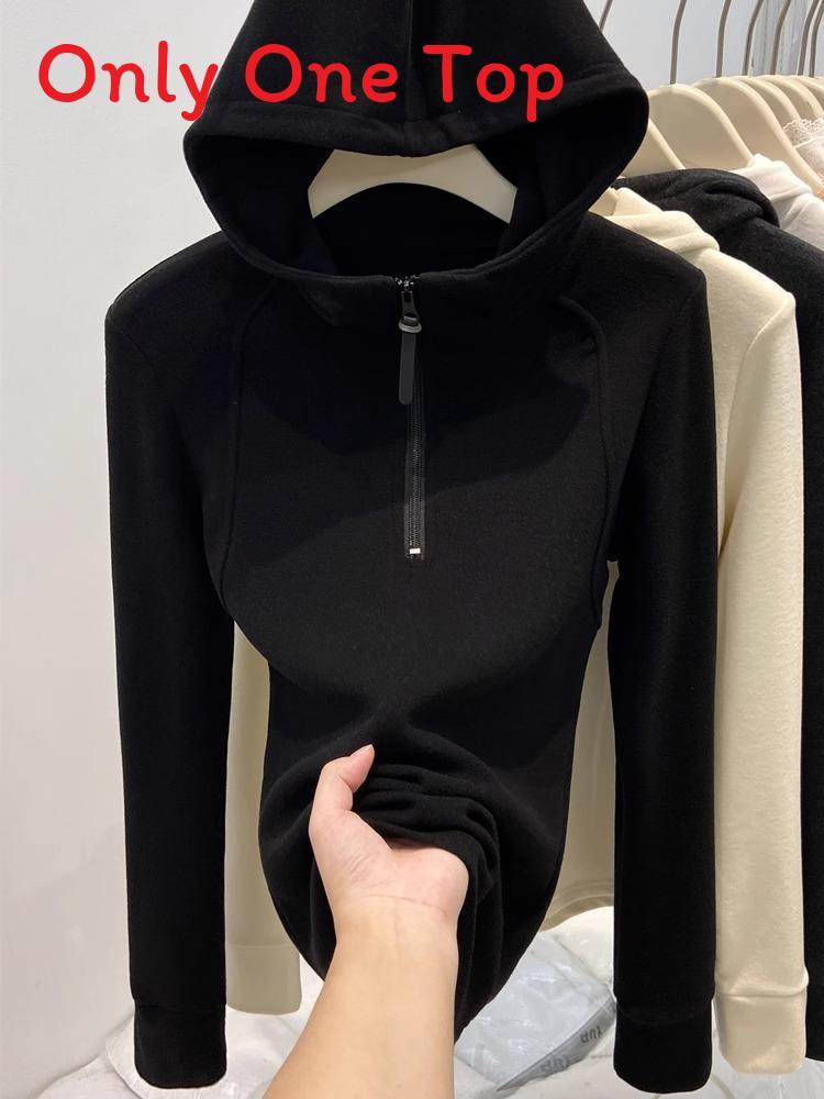 Plain Color Double Sided Fleece Hoodie For Women With Zippered Design For Casual Winter Wear