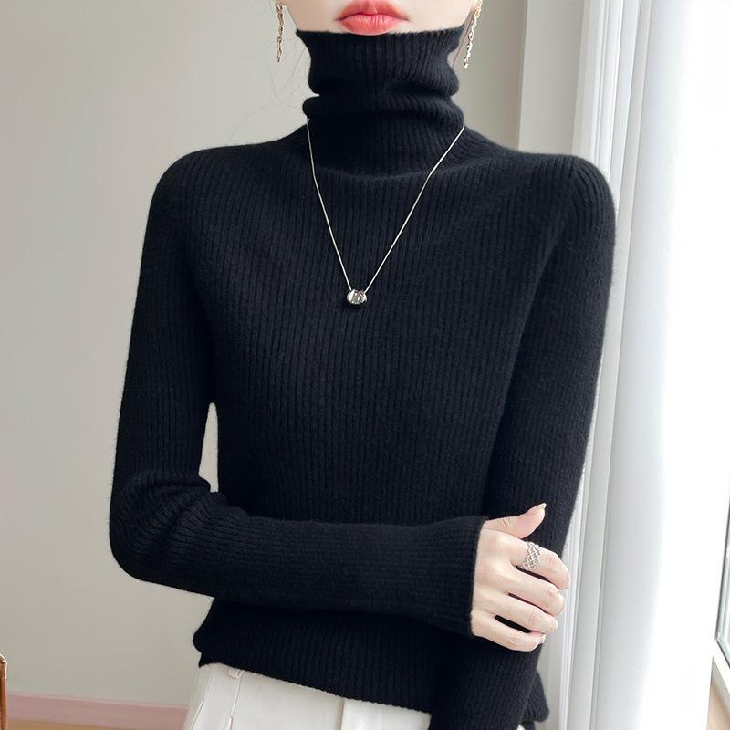 Sweater women's autumn and winter new first-line ready-to-wear pile-neck knitted sweater slim-fitting and thin inner long-sleeved turtleneck