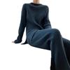 Women's 2 Piece Knit Sweater Set Solid Crewneck Slit Top Wide Leg Pants Fall Winter