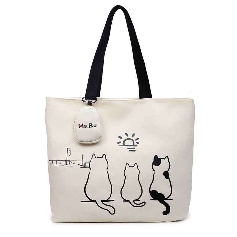 Simple Cartoon Tote Bag 2025 Autumn New Fashionable Simple and Large-capacity Korean Casual Shoulder Bag Is Foreign
