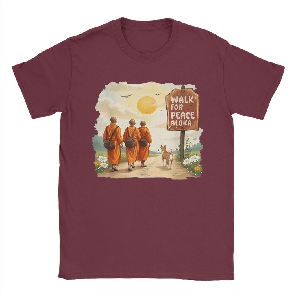 Vintage Retro Walk for Peace Monks with Aloka Dog TShirt for Men Round Collar 100 Cotton T Shirt  Short Sleeve Tees Tops