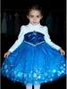 Glitzerndes leuchtendes Elsa Prinzessinnenkleid für Mädchen - Beflockter Herbst-/Winter-Halloween-Stil