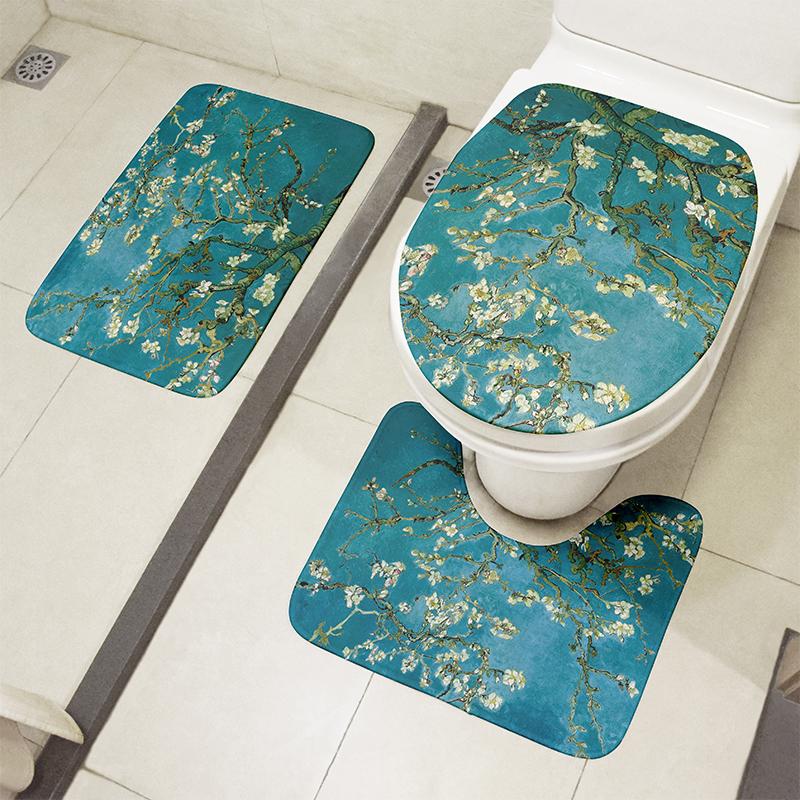 

3 шт. набор ковриков для унитаза, нескользящий впитывающий напольный коврик для ванной комнаты, известная картина маслом, ретро-арт, входной коврик, коврик для украшения душа зелёный
