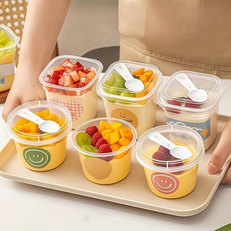 10pcs 250/280ml Round Pudding Cups Disposable Party Cups With Lids And Spoons Transparent Mousse Cake Boxes