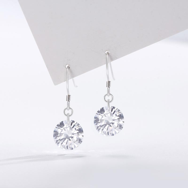 S925 Sterling Silver Diamond Ear Hooks for Women - Fashionable, Simple Design Earrings, 1-Carat, INS Style. 925 Silver белого золота