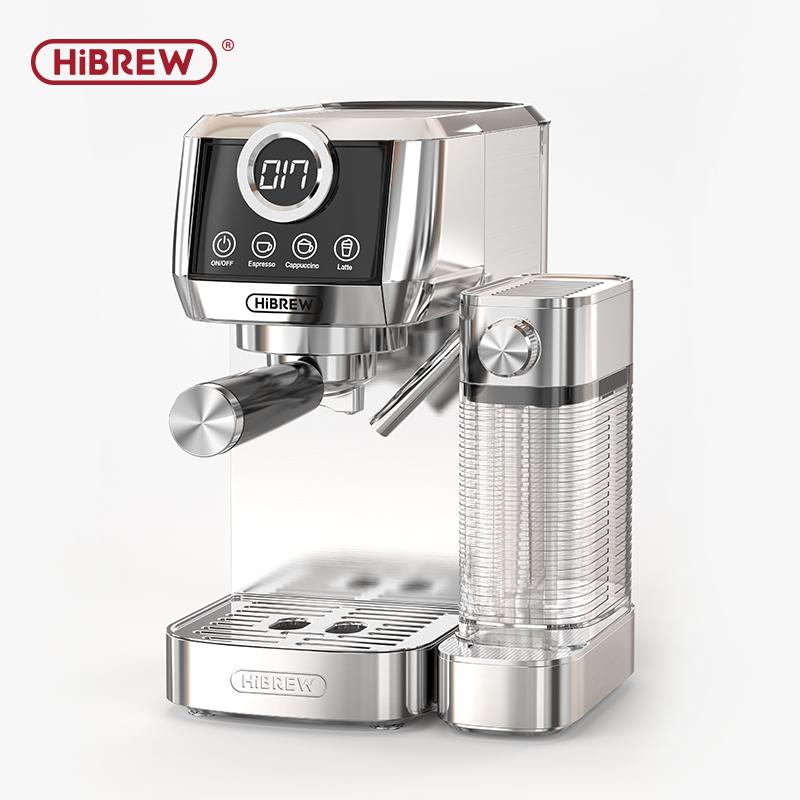 HiBREW H13A Półautomatyczny ekspres do espresso z podwójnym bojlerem i wysokim ciśnieniem 20 Bar, Odłączany zbiornik na mleko, Jednotarczowy automatyczny system spieniania mleka.