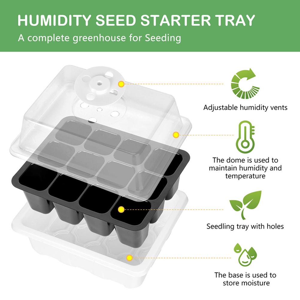 12 Holes Indoor Greenhouse Cultivation Box Seeding Tray Plant Nursery Box Set Gardening Germination Tray for Plant