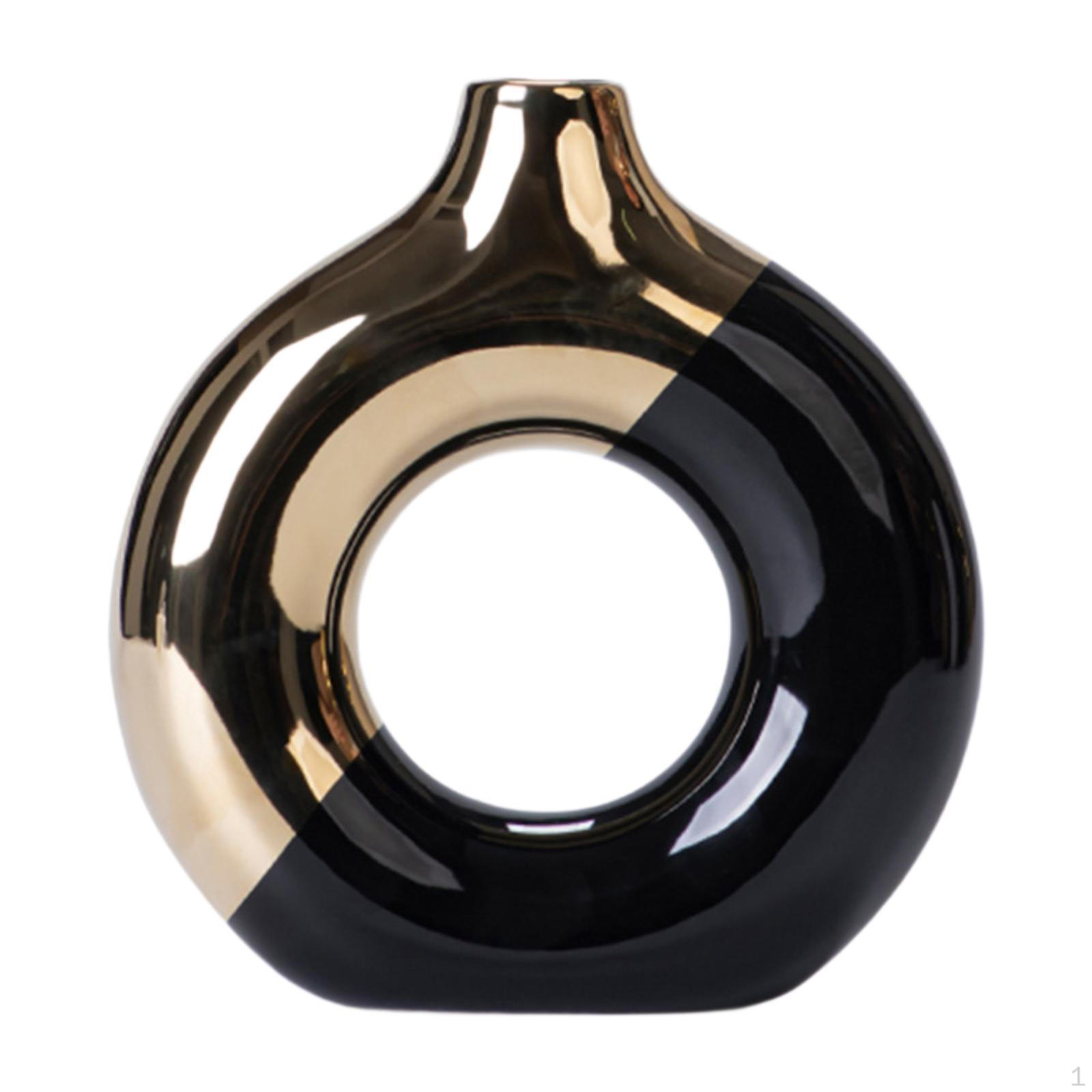 

Ceramic Donut Container for Plants And Flowers, Ideal Home Decor black gold