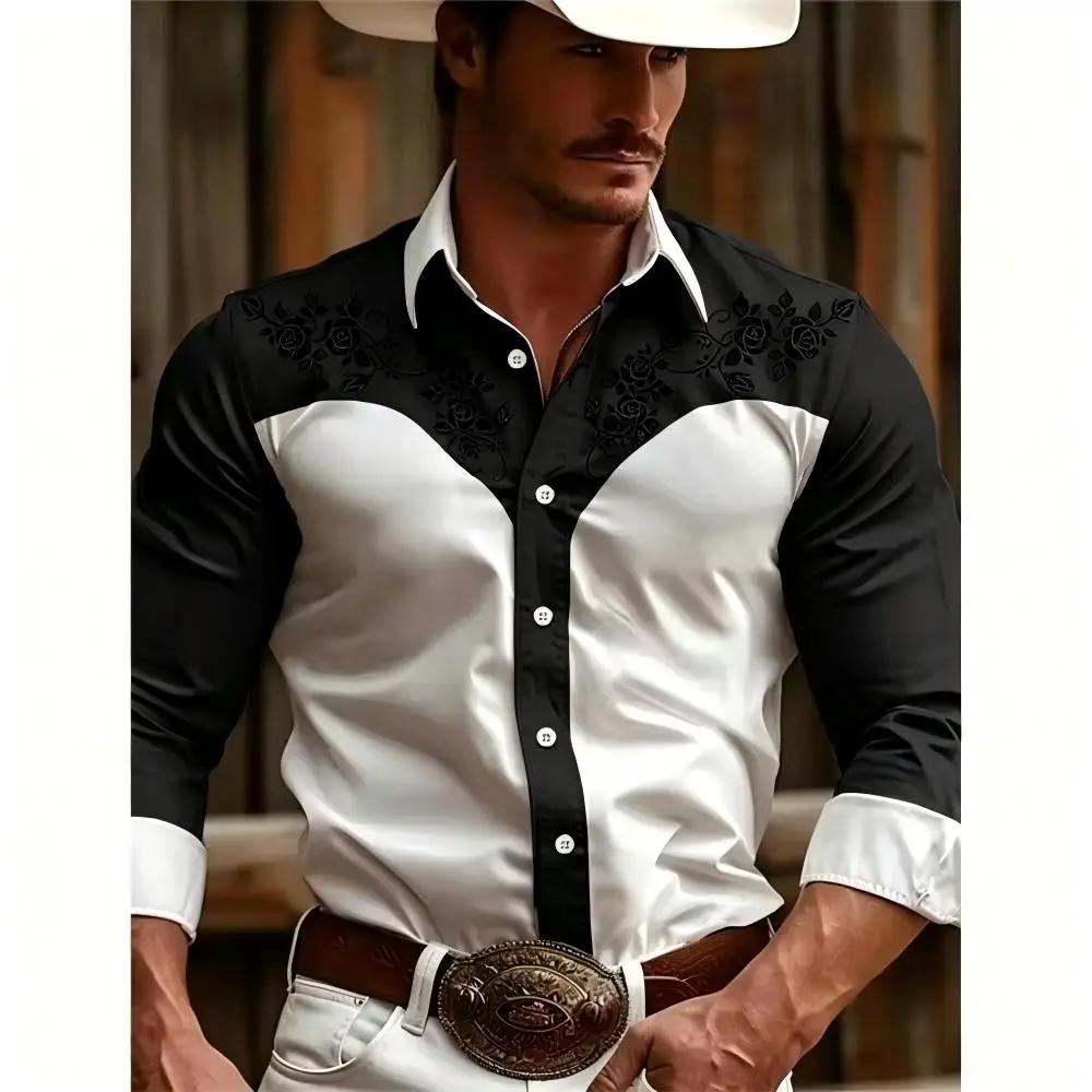 Western Floral Embroidered Men's Long Sleeve Cowboy Shirt