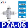 Pneumatic Nylon Air Hose Quick Connect Fittings: PU Straight, PY 5-Way, Cross 4-Way, PZA 3-Way, PE Connector with White/Blue Cap