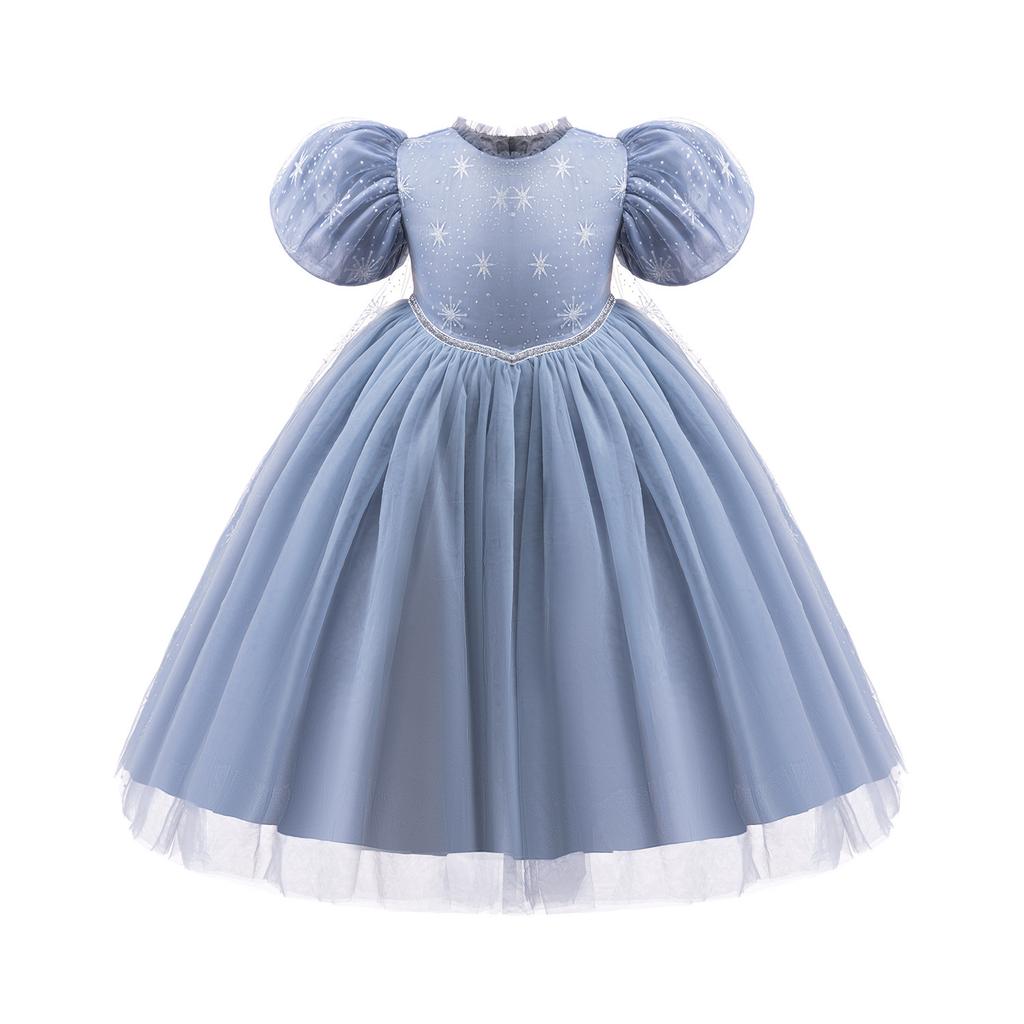2024 Frozen Princess Elsa Dress Fluffy Mesh Dress Girls Glow Dress Summer Dress SB31