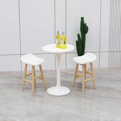 Mini Dollhouse Furniture Toys, High-Legged Round Table & Bar Chair Model for Realistic Living Scene Decoration