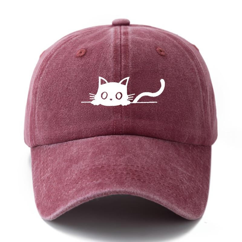 Printed cat baseball cap cartoon curved brim adjustable size unisex duckbill cap outdoor cycling fishing hat