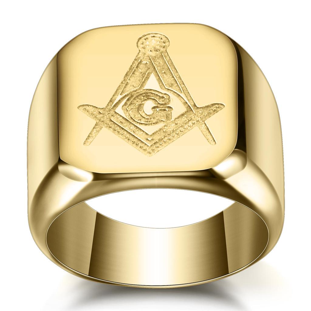 Multicolor Freemason Logo Stainless Steel Ring - 18MM Etched Design