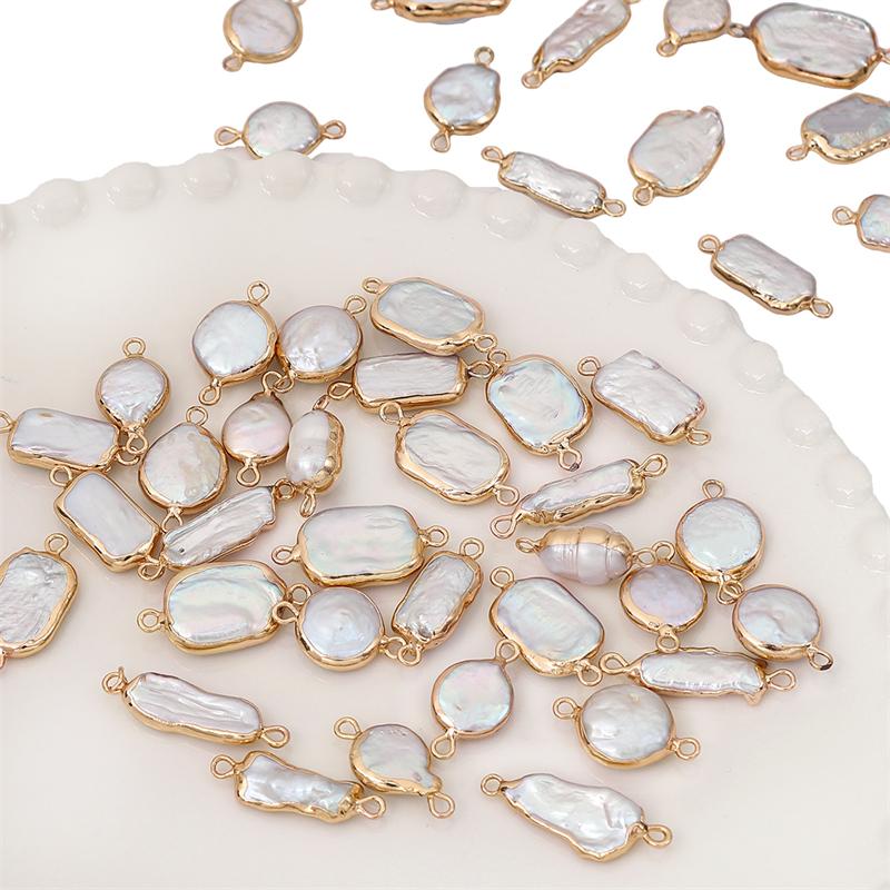 Natural Freshwater Pearls Irregular Gold Edging Double Hanging Pendants For DIY Necklace Bracelet Earrings Jewelry Making