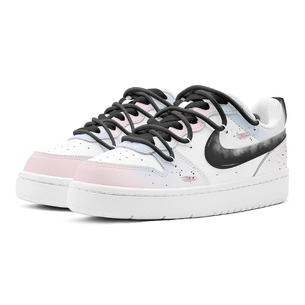 Nike Court Borough Ink Dye Pink Charm Leather Low top Skateboard Shoes Women's Pink Blue BQ5448-100(TeamS2-S-BOX)