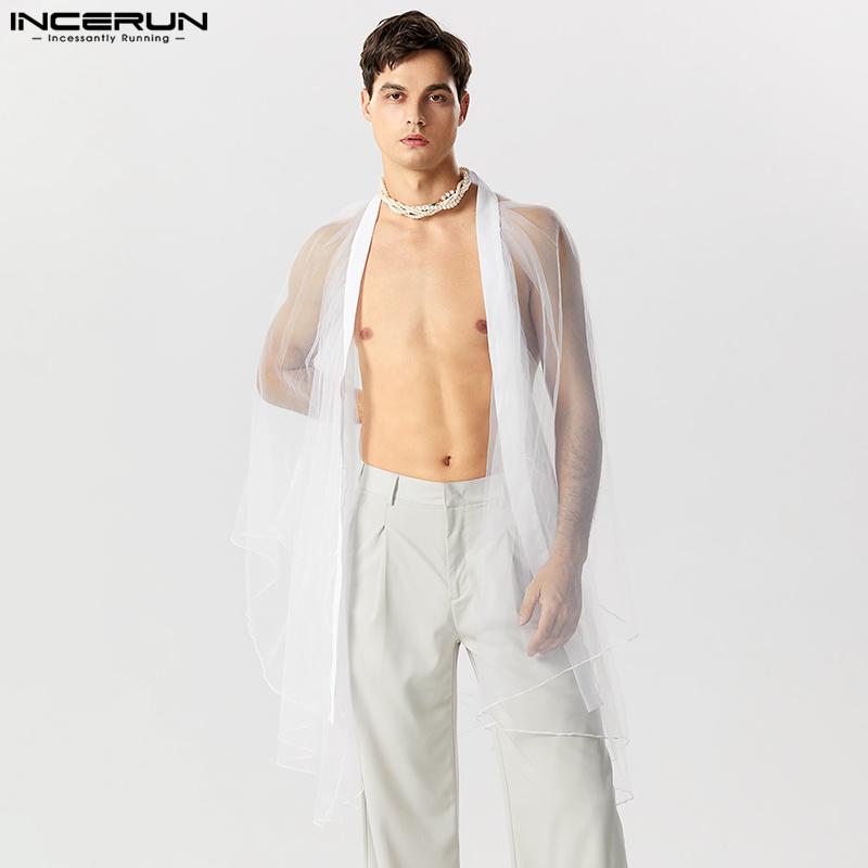 

INCERUN Белые мужские прозрачные домашние топы с длинными рукавами