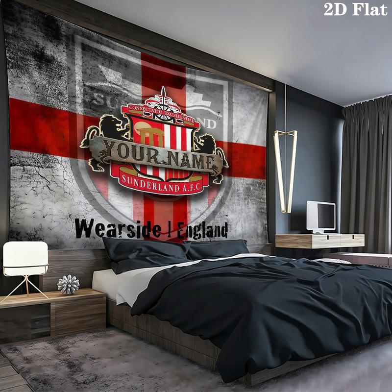 Sunderland Association Football Club Custom Name Wall Tapestry Aesthetic Wall Hanging Printed Fabric Blanket Decorative Tapestries for Bedroom Living 