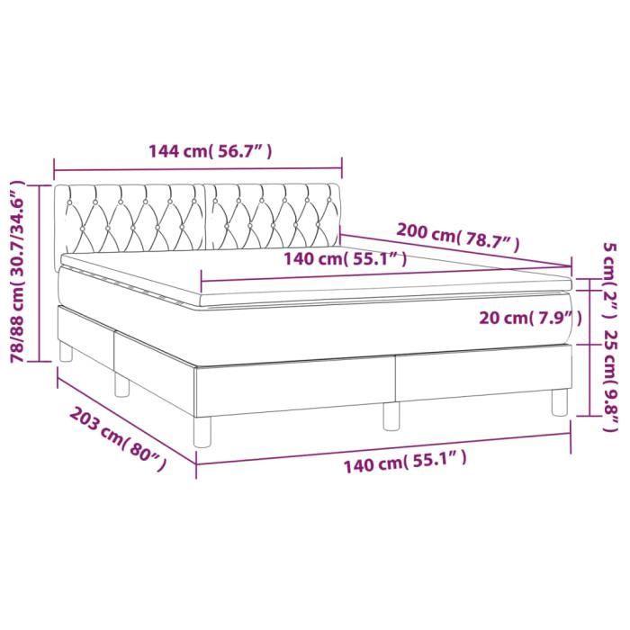 3140861 vidaXL Lit à sommier tapissier avec matelas Taupe 140x200 cm Tissu