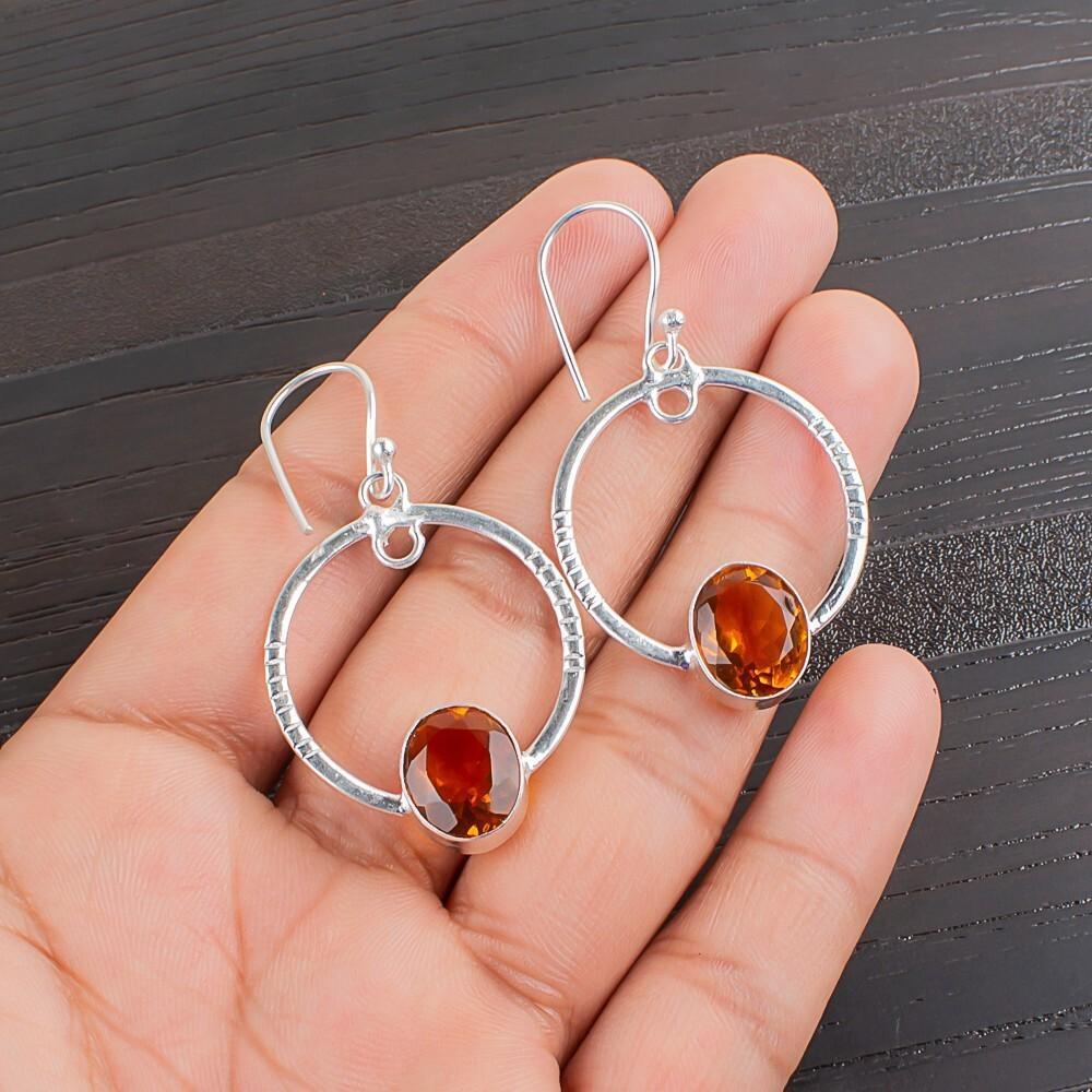 Citrine Gemstone 925 Sterling Silver Handmade Jewelry Drop/Dangle Earrings 1.37" EE-67-1