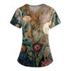 Plus Size Printed Scrub Working Uniform Tops For Women's V-Neck Print Short Sleeve Fun T-Shirts Workwear Tee With Pockets