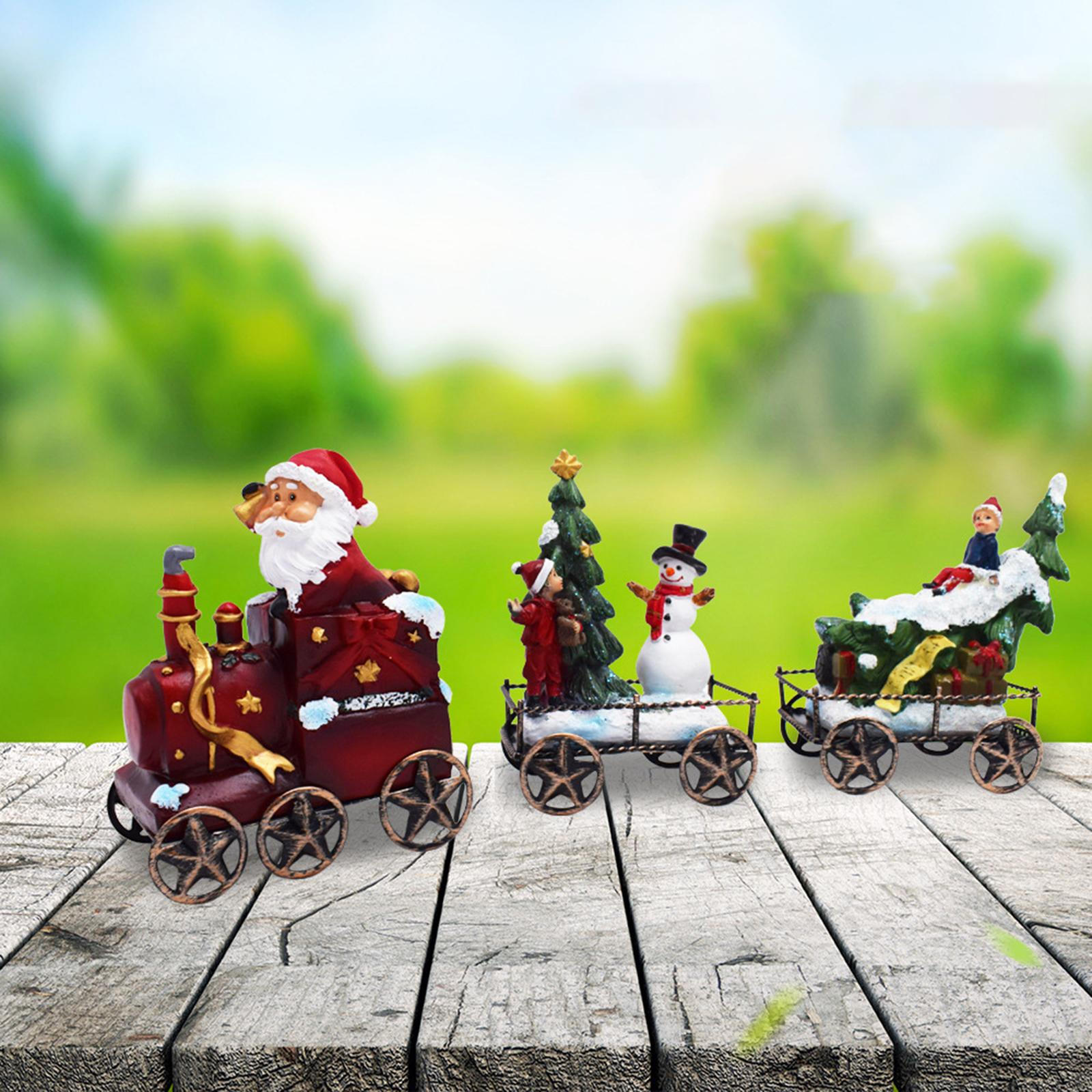 

3x Santa Claus Christmas Train Statues Snowman Boy Figurines Festival Collectible Ornaments