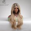 BLONDE UNICORN Lace Part Synthetic Long Wavy Wig Brown Root Ombre Blonde Hair Wigs for Black White Women Daily Hair