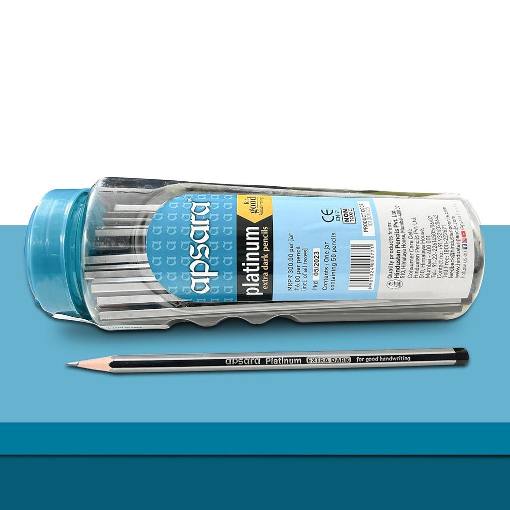 Apsara Platinum Jar Extra Dark Pencils for Writing Practice, School Drawing & Handwriting Improvement Combo of 50