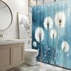 1Pc Dandelions In Blue Breeze Shower Curtain - 5 Dandelions, Seed Dispersal, Abstract Blue Background, 70.8X70.8", 12 Hooks