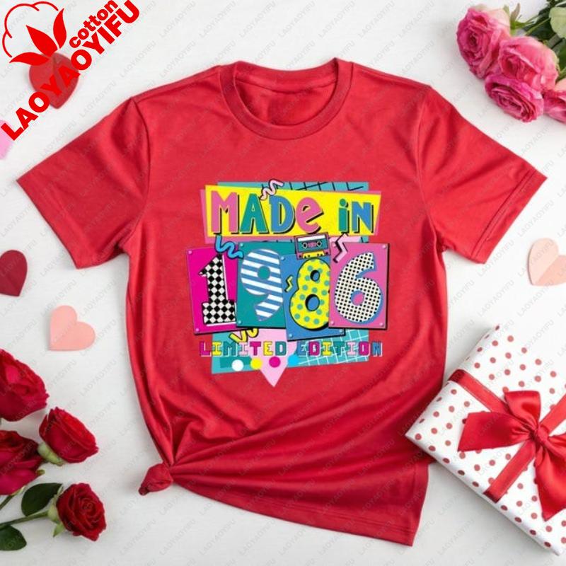 

Made in 1986 Limited Edition Cassette Shirt 40th Birthday Gift Cotton Tee Graphic T Shirts Oversized T Shirt Women Clothing Tops S