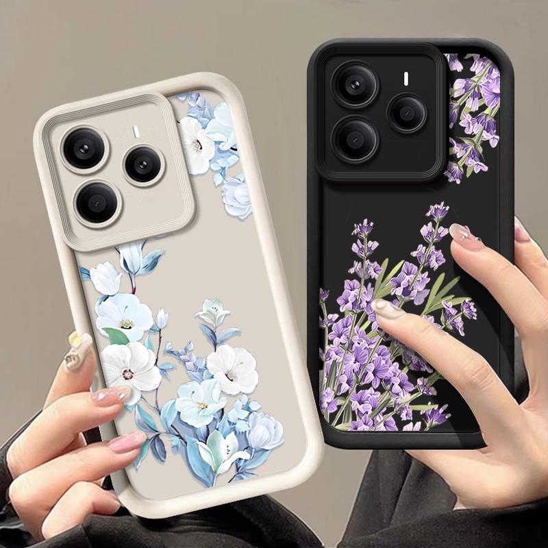 Floral Pattern Matte Soft Cover For Xiaomi 14T Pro 13T Redmi Poco X7 F6 Pro X6 Note 14 Pro 13 12 11 TPU Lens Protection Shockproof Silicone Phone Case