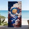 Purple Night Ocean Wave Beach Towel Large Soft Absorbent Towel Illustration Style Wave Cherry Blossoms Mount Fuji Print Towel