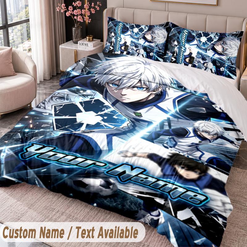 Custom Name Text 3Pcs Bedding Set Blue Lock Duvet Cover And Two Pillowcases