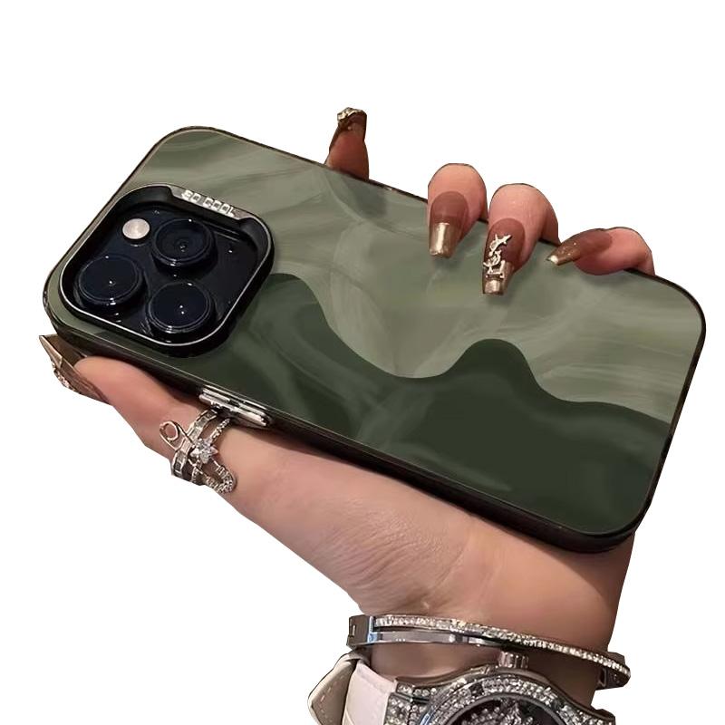 Minimalist Green Wavy Marble Pattern Design Protective Cover for iPhone 17 16 15 14 13 12 11 16E Series Pro Max Plus