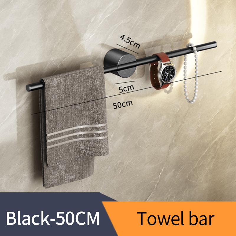 Black Towel Holder Aluminium Alloy Bathroom Towel Hanger Waterproof Towel Bar SS Gold Rack Shelf Accessories 811783