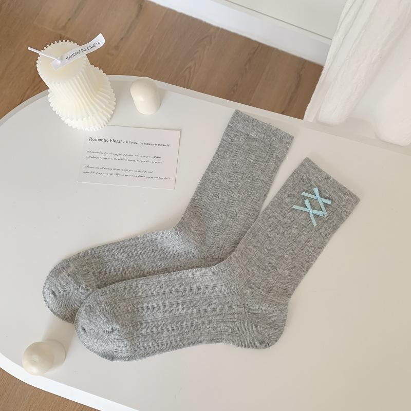 

Socks Women S Vertical Strip Stockings Spring And Summer Thin Cotton Socks College Style Bow Women S Socks Lolita Versatile Trendy Socks One size fits all серый