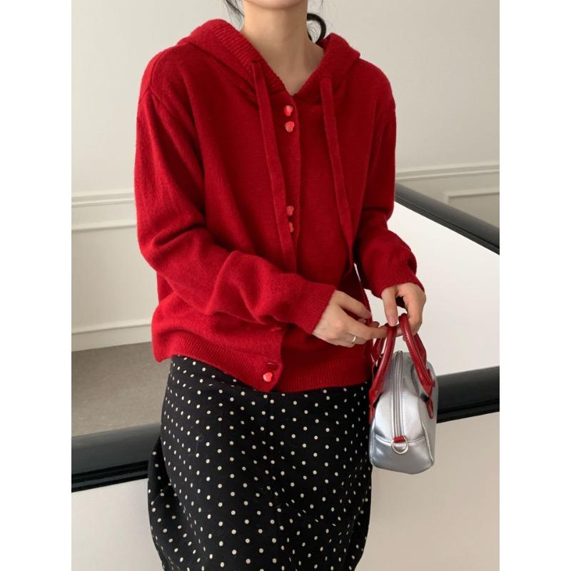 

Простой вязаный кардиган с капюшоном и кулиской в стиле колледжа, женский осенне-зимний повседневный свободный ленивый свитер-куртка для женщин One size