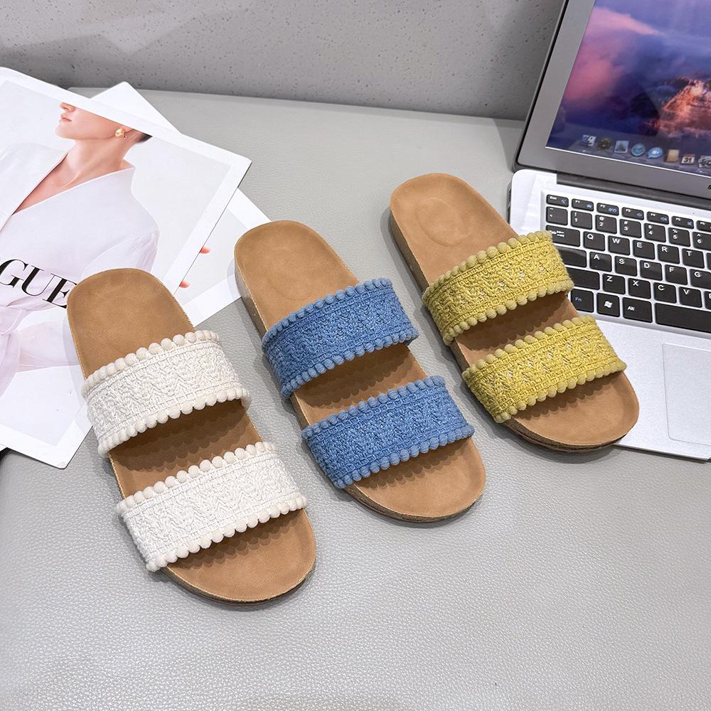 Vintage Thick-bottomed Slope Heel Woven Cross-strapped Slippers Versatile Cool Slippers Women's Vacation Beach Cool Slippers