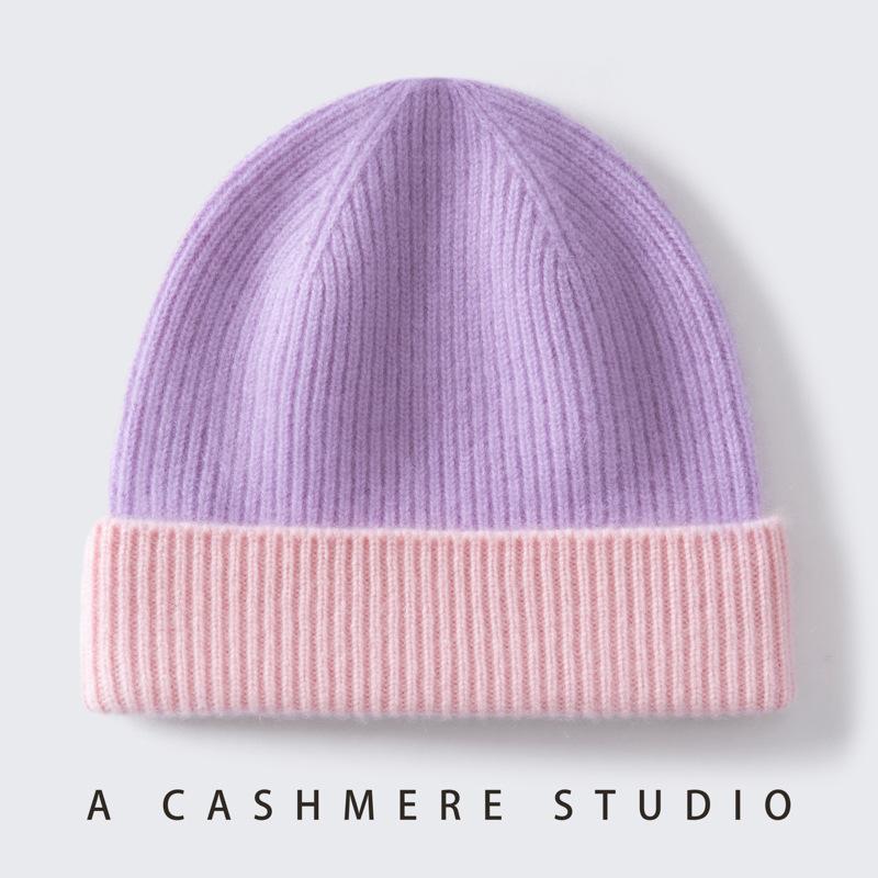 Autumn and Winter New Children's% Pure Cashmere Hats for Boys and Girls with Color Matching Knitted Warm Windproof Ear Caps