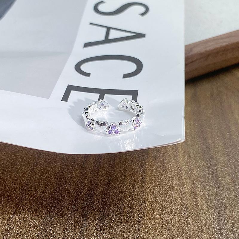 Nischendesign Farbiger Zirkon Liebe Gebürsteter Offener Ring Klein Frisch Hochwertig Zeigefingerring Leichter Luxusring Damen