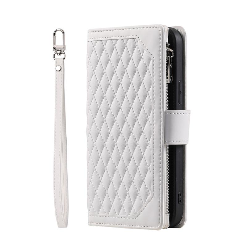 Ruitkorrel PU-leer Multifunctionele dubbellaagse portemonnee Telefoonhoesje voor iPhone/Samsung/Xiaomi/Motorola Rits Flip Case Cover met Lanyard