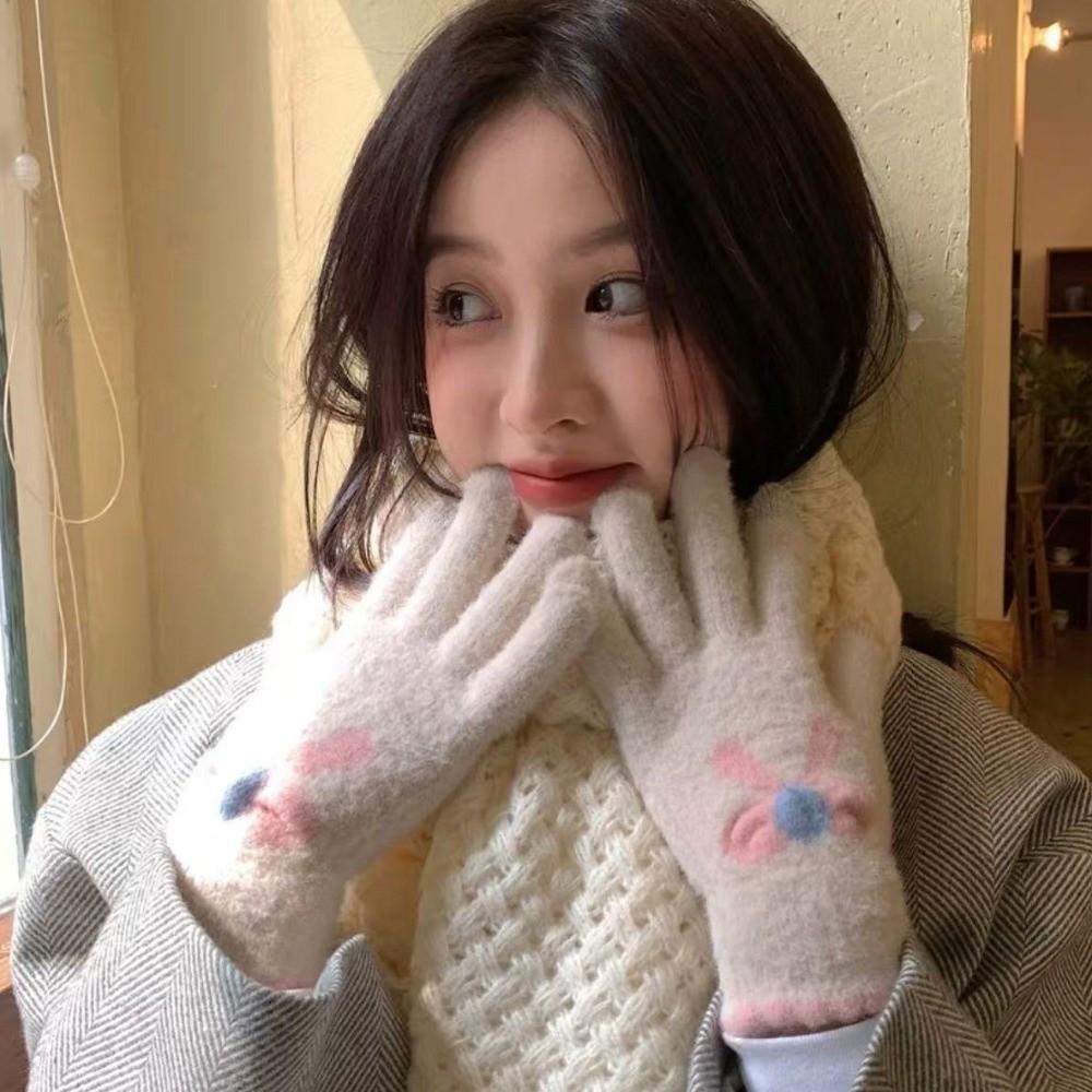New Keep Warm Knitted Gloves Windproof Cold Protection Winter Gloves with Five Fingers Touch-screen Gloves Girl Women