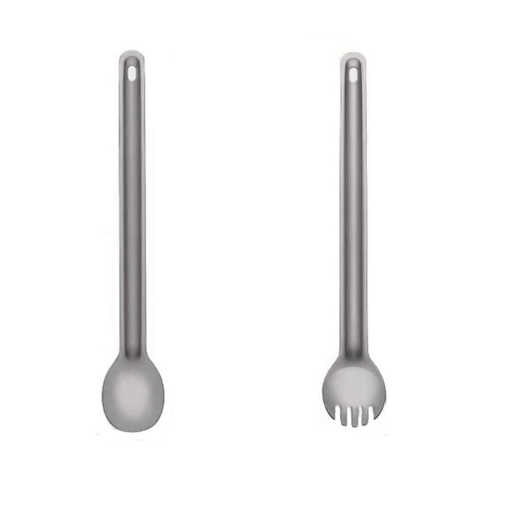 

2 Piece Long Handle Camping Spoon Fork Set Corrosion-resistant Outdoor Dinnerware Set Salad 6.38x1.57 in срібний