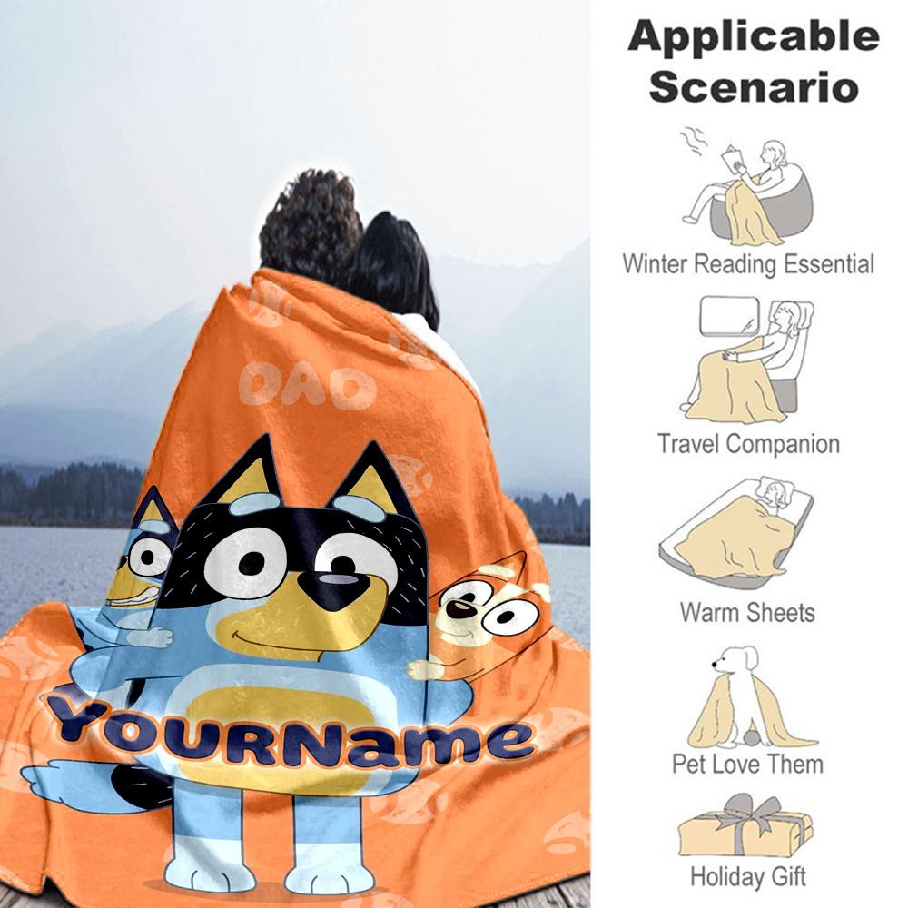 Bluey 72 Personalized Name Blanket Lightweight Personalized Blanket Soft Warm Cozy Suitable for Picnics Living Room Nap Office Chair