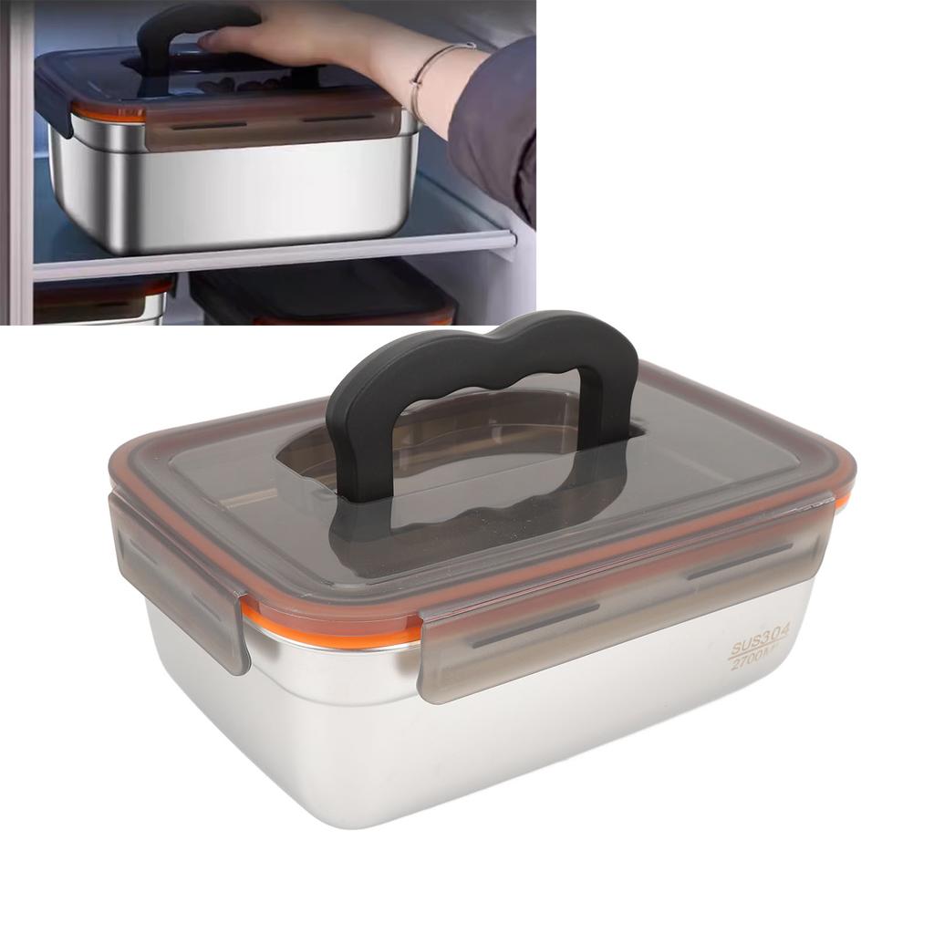 304 Stainless Steel Food Storage Container Metal Sealed Lunch Box with Handle for Home Refrigerator