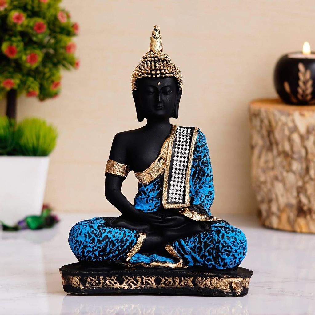 Meditating Buddha Statue For Home Decor Idol/Showpiece Decorative Showpiece - 17 cm  (Polyresin, Blue)