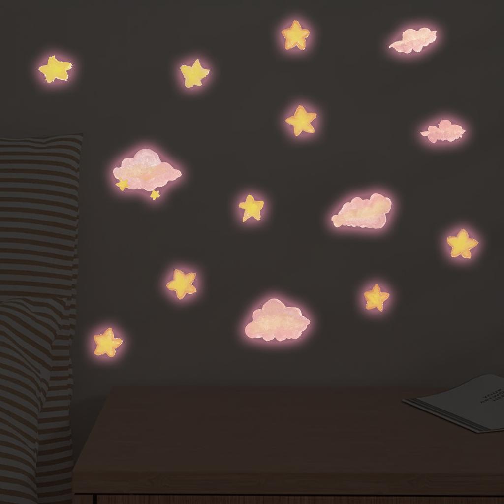 Pink and Dreamy Luminous Star and Cloud Wall Stickers, Children's Room Wall Decoration Stickers