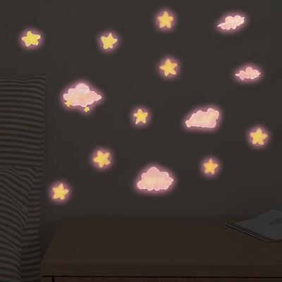 Pink and Dreamy Luminous Star and Cloud Wall Stickers, Children's Room Wall Decoration Stickers