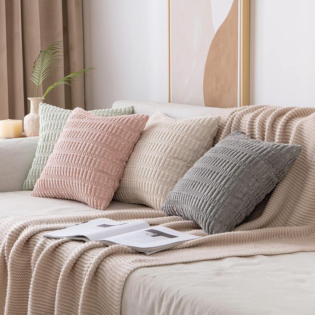 Fundas de Almohada Grises 40x40 Decorativas Suaves para Cojín Funda Cuadrada de Pana Rayada para Almohada de Sofá 50x50cm Decoración del Hogar Boho