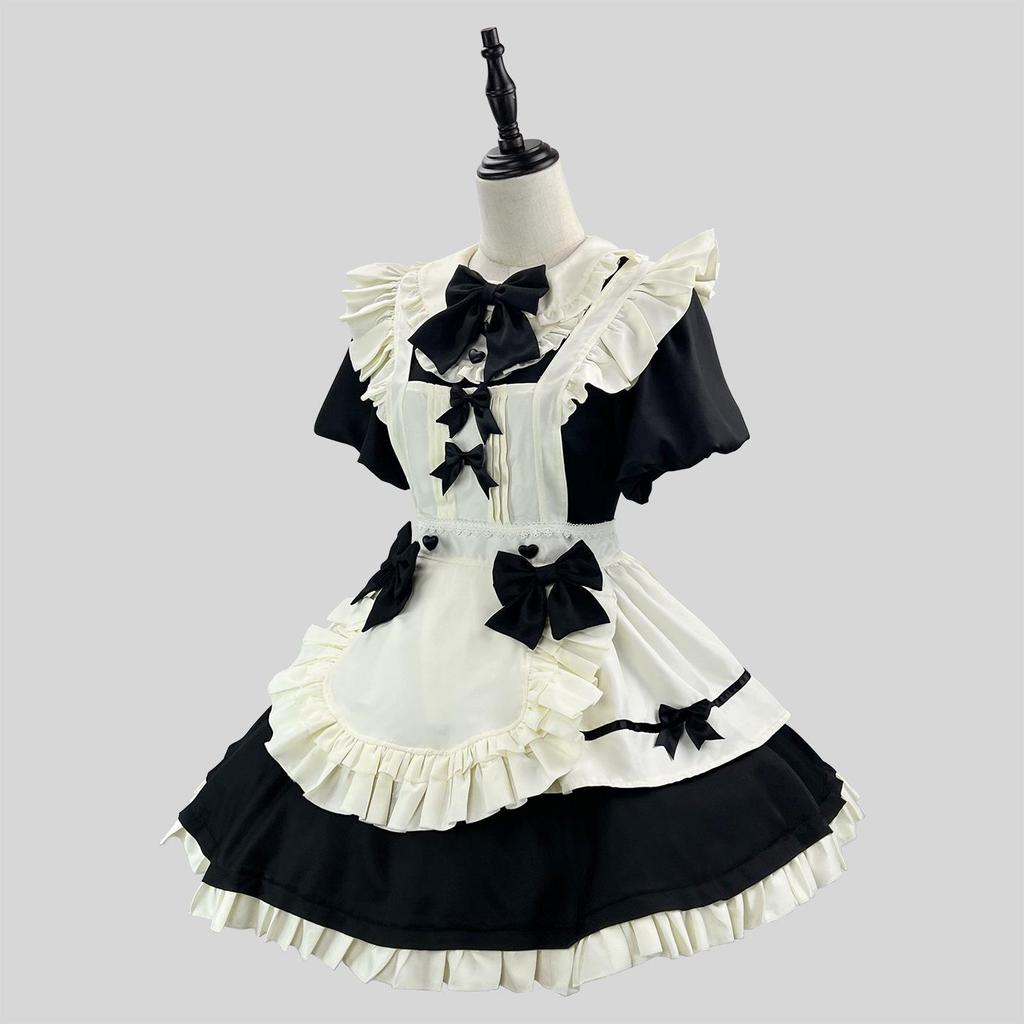 Elegant French Lolita Dress with Flutter Sleeves and Waist-Hugging Apron